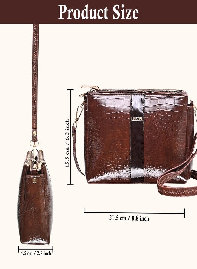 LEEZEL Women's Crossbody Sling Bag - Lightweight & Stylish Vegan Leather bag (Brown) - Image 2